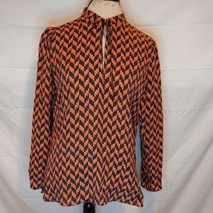 Dorothee Schumacher Geometric Long Sleeve Silk Blend Blouse Size XL